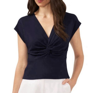 Halogen Twist Knit Top Woman’s Medium Modern Comfortable Chic Navy Blue